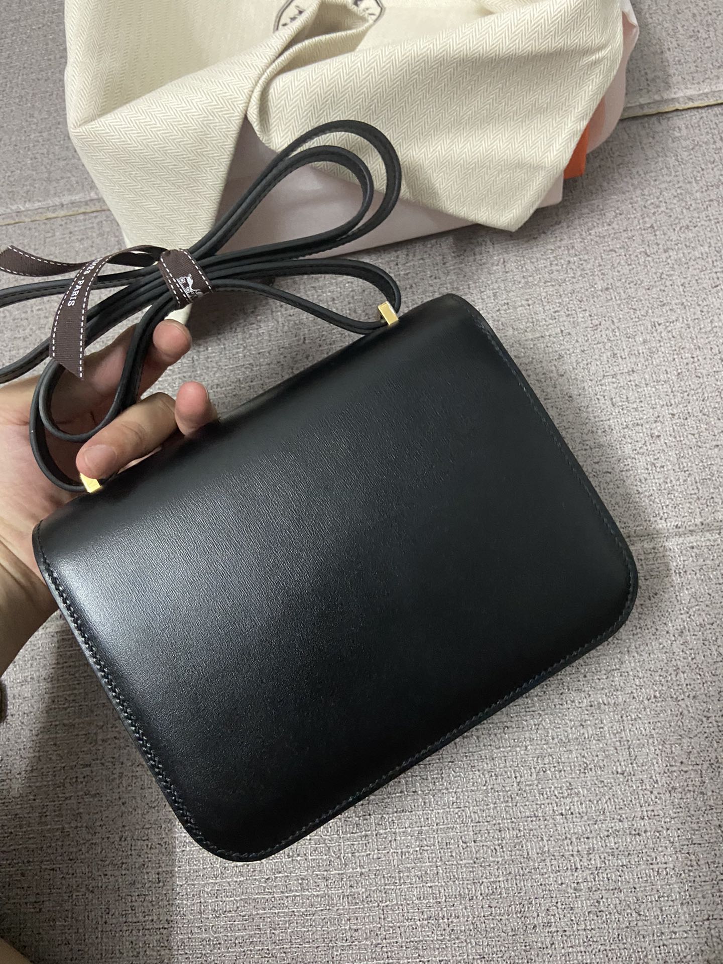 Hermes Constance 18 Mini Shoulder Bag In Black Box Leather